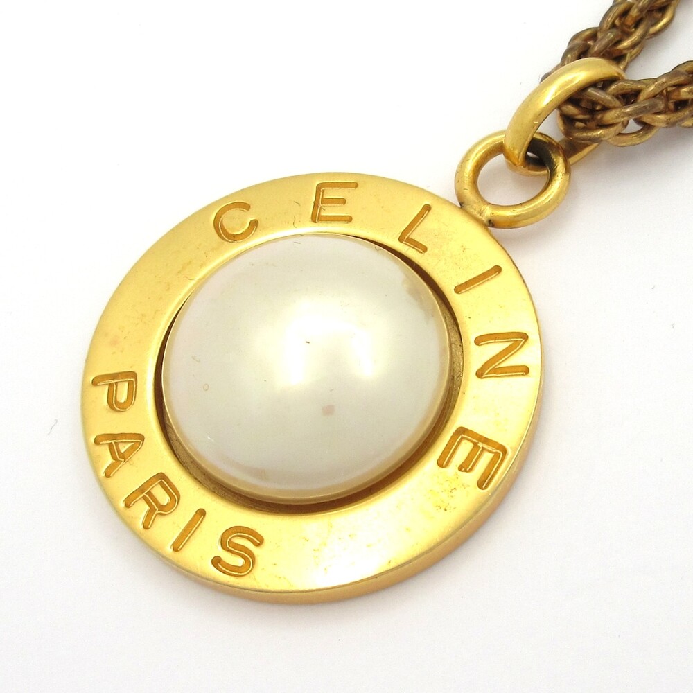Celine Necklace Gold White Hardware Faux Pearl